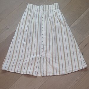 EUC Madewell Midi Skirt Women's sz XS Tan/White Linen Blend Button Front Skirt